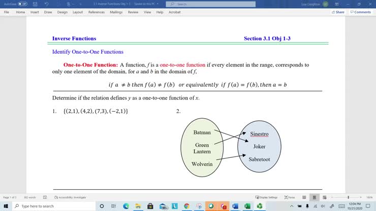 Lesson 3.1: Obj 1-2: One to One Functions