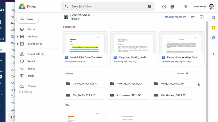 Selecting peer feedback folders