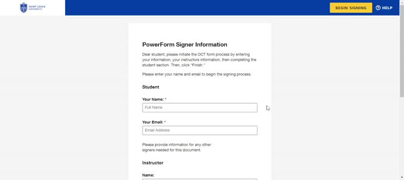 OCT Form Process via DocuSign: Student View