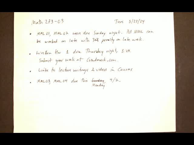 Math 273-03 Tues 8-27