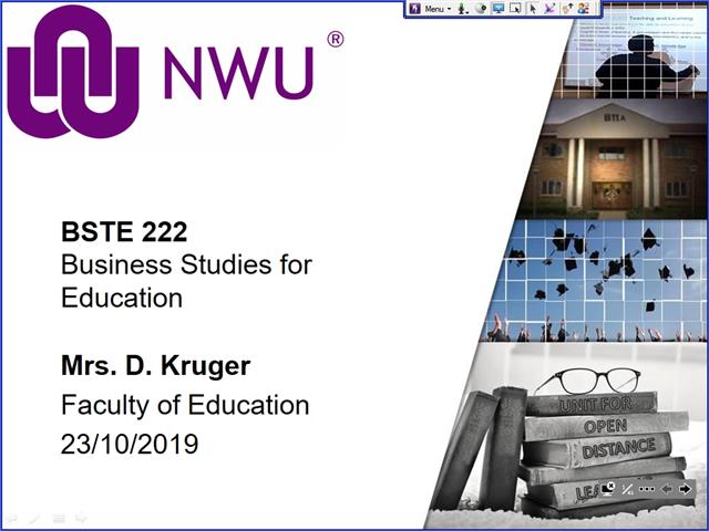 BSTE 222- D Kruger- 23 October 2019