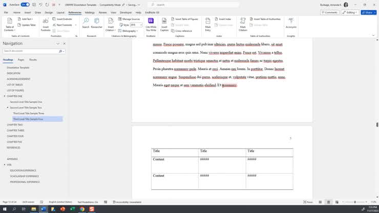Dissertation Template Video of Tables and Linked Text