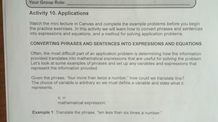 Math 100 - Activity 10 - Applications