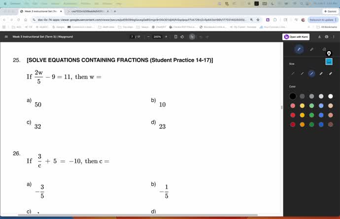 Wk 3, Day 2, Pt. 1: Solving Equations Containing Fractions