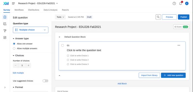 Adding Questions to a Qualtrics Survey