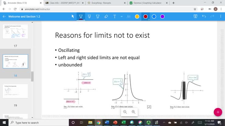 MAT 271 Section 1.2 Reasons a limit does not exist