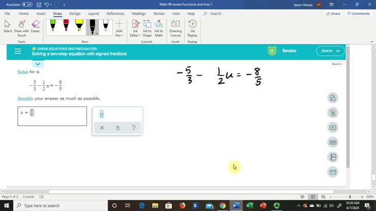 Solving a two-step equation with signed fractiions