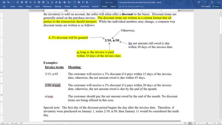 Purchase Discounts and Sales Discounts (Acc 210/Fundamentals)