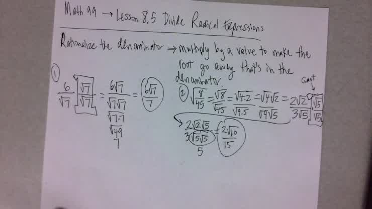 Lesson 8.5 -- Rationalize the Denominator part 2