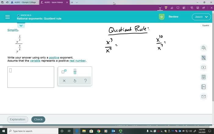 Rational exponents: Quotient rule