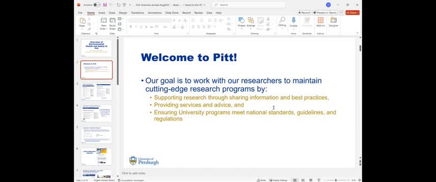 Overview of Environmental Health & Safety at Pitt