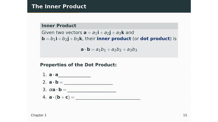 1.2 - The Inner Product, Length, and Distance