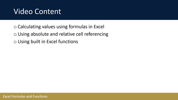 Excel Video #2: Formulas and Functions