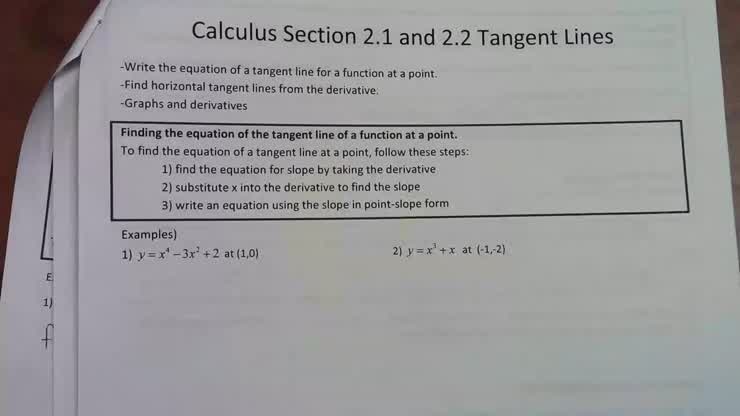 Module 2: 2.1 & 2.2 Writing Equations of Tangent Lines