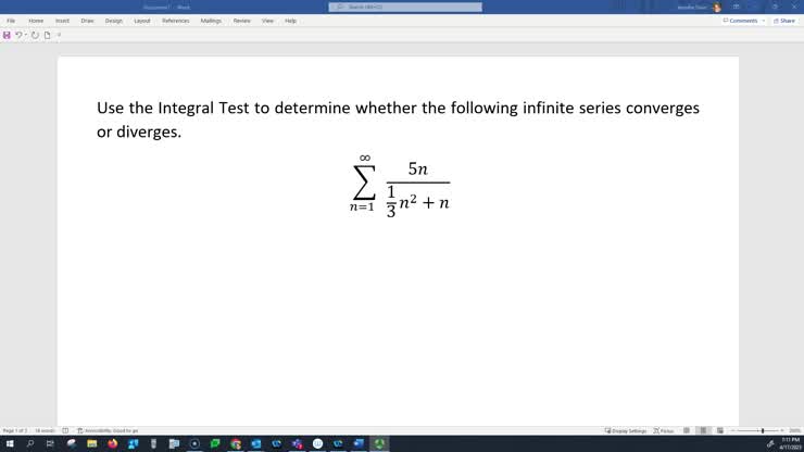 Integral Test example (for COS)