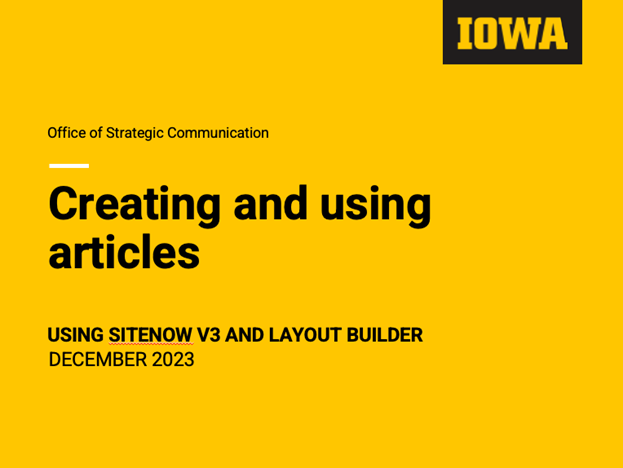 Training: Creating and using articles