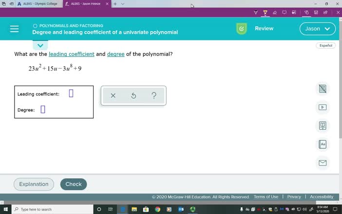 Degree and leading coefficient of a univariate polynomial