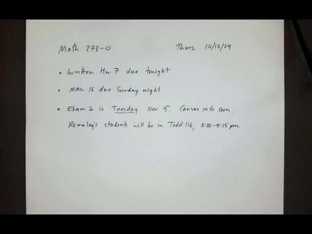 Math 273-03 Thurs 10-17