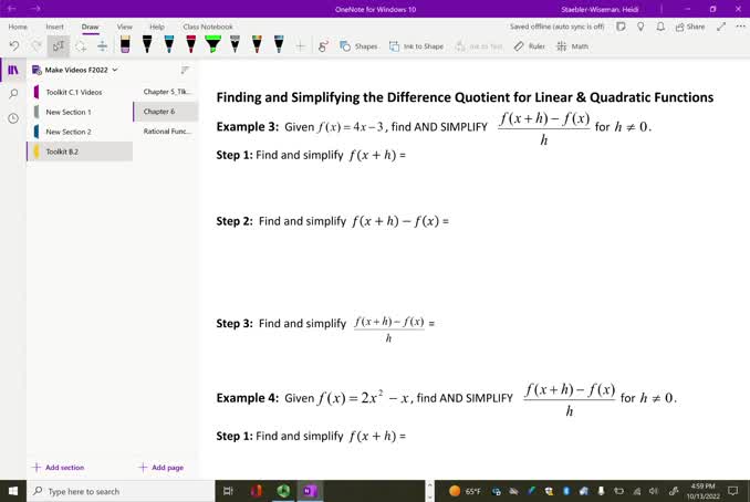 Function Notation & Difference Quotient Part 1 Video 2
