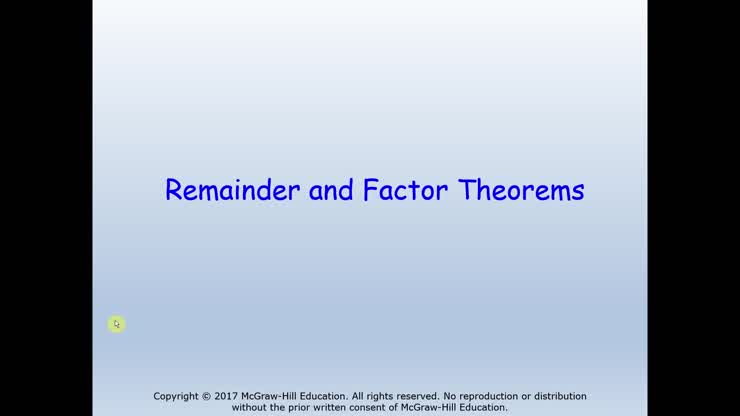 Remainder and Factor Theorems (2.3.c)