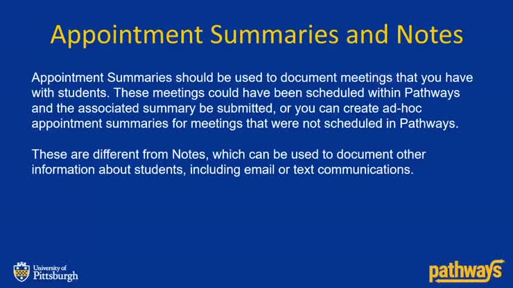 Appointment Summaries and Notes in Pathways