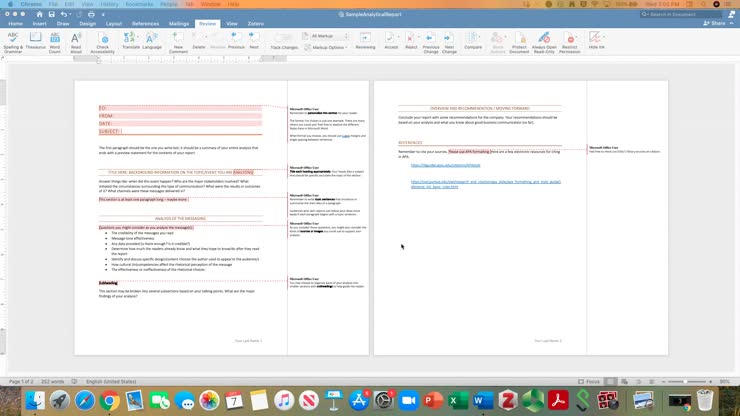 Template Formatting for an Analytical Report