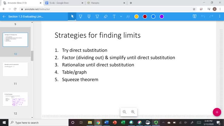 MAT 271 Solving limits by direct sub, factoring, rationalizing