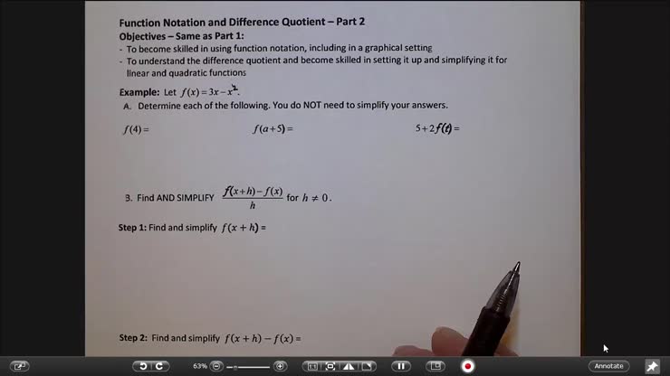 Function Notation & Difference Quotient Part 2 Su2019