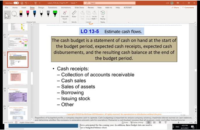 Chapter 13 Master Budget LO 5 - Cash Budget
