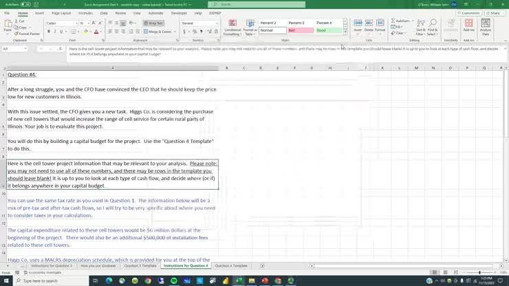 Excel Assignment #4 - final question