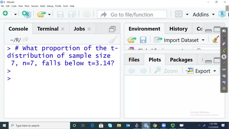 proportion below positive t-crit (RStudio)