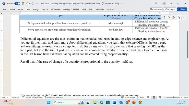 Calc 2: March 14, 2025 - Setup a mixing problem (initial condition)