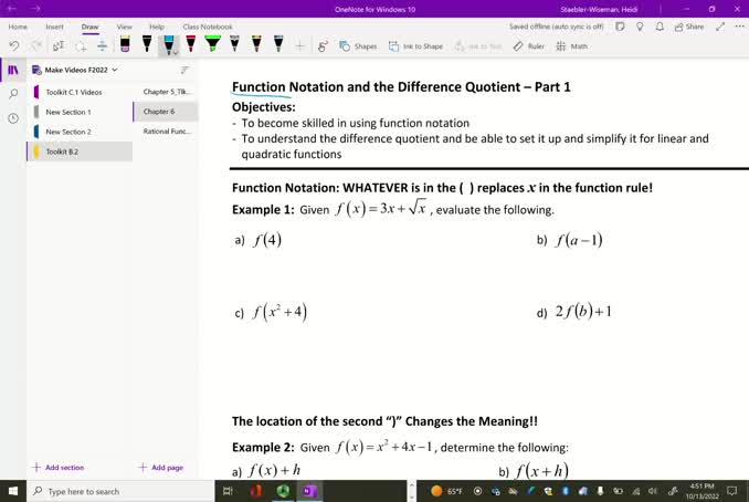 Function Notation & Difference Quotient Part 1 Video 1